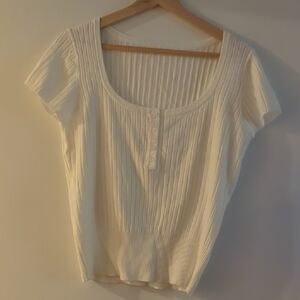 SHEIN White Ribbed Button-Front Blouse